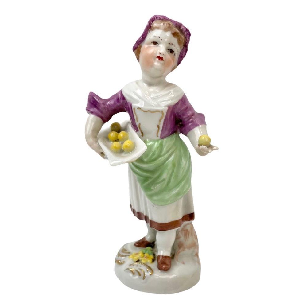 Antique German Capodimonte Girl w/ Fruit Figurine